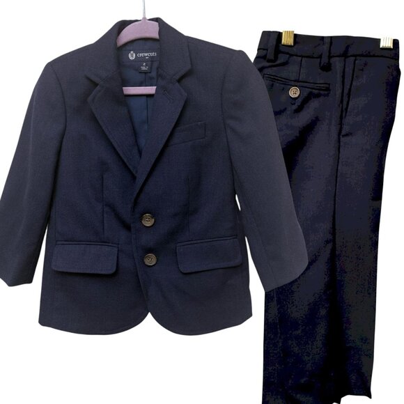 CREWCUTS Little Boys Suit Size 2 Toddler Navy Blue Wool Thompson Blazer w/ Pants - Picture 1 of 14